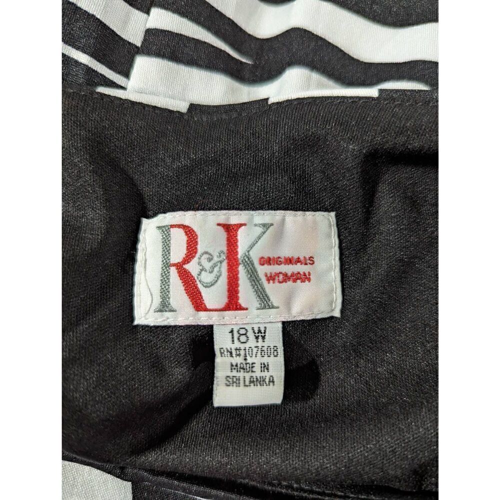 R & K Womens Black White Abstract Stripes Tie Waist Side Bow Midi Dress Size 18W - Picture 2 of 7